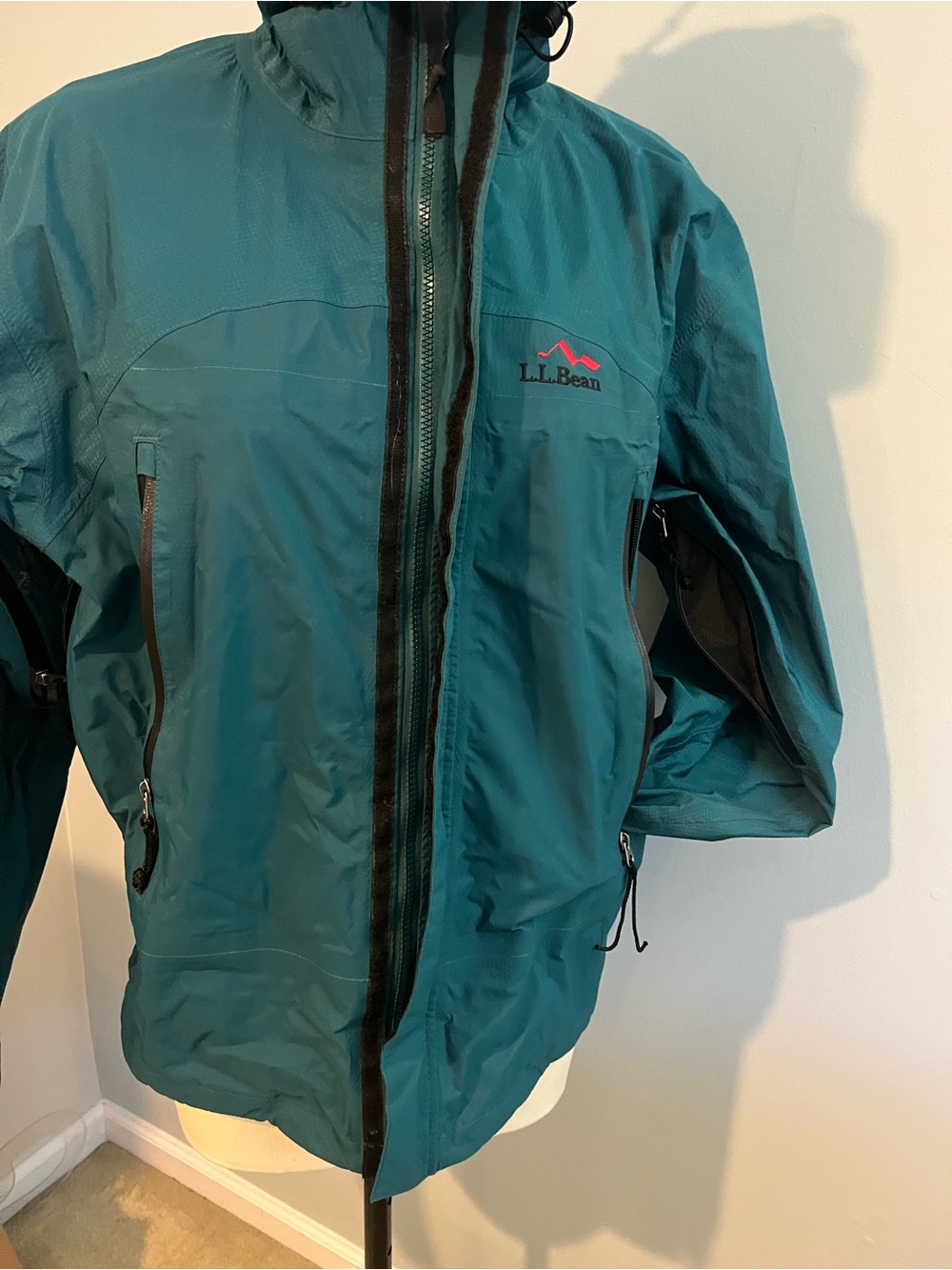 L.L. Bean Mens Teal Hooded Waterproof Goretex Rain Jacket Vintage - Picture 3 of 12